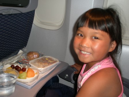 Kasen with airplane food